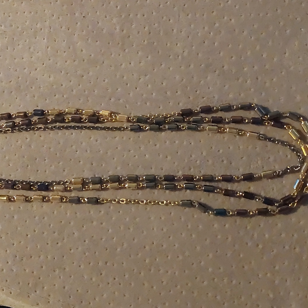 Triple Strand Vintage Goldtone Beaded Necklace